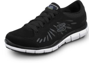 skechers work stacey - women's black/white soft toe, slip resistant, low athletic (11.0 m)