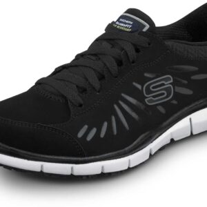 Skechers Work Stacey - Women's Black/White Soft Toe, Slip Resistant, Low Athletic (11.0 M)