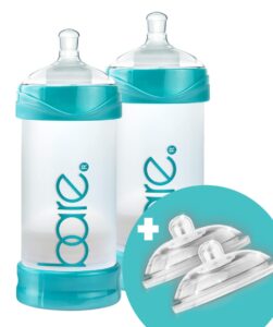 bare air-free 8oz twin + 2 nipples by bittylab. perfe-latch (breastfed babies) & easy-latch (babies fed with baby bottles). cuts down on reflux, colic, gas, fuss & sleep troubles. easy instructions.