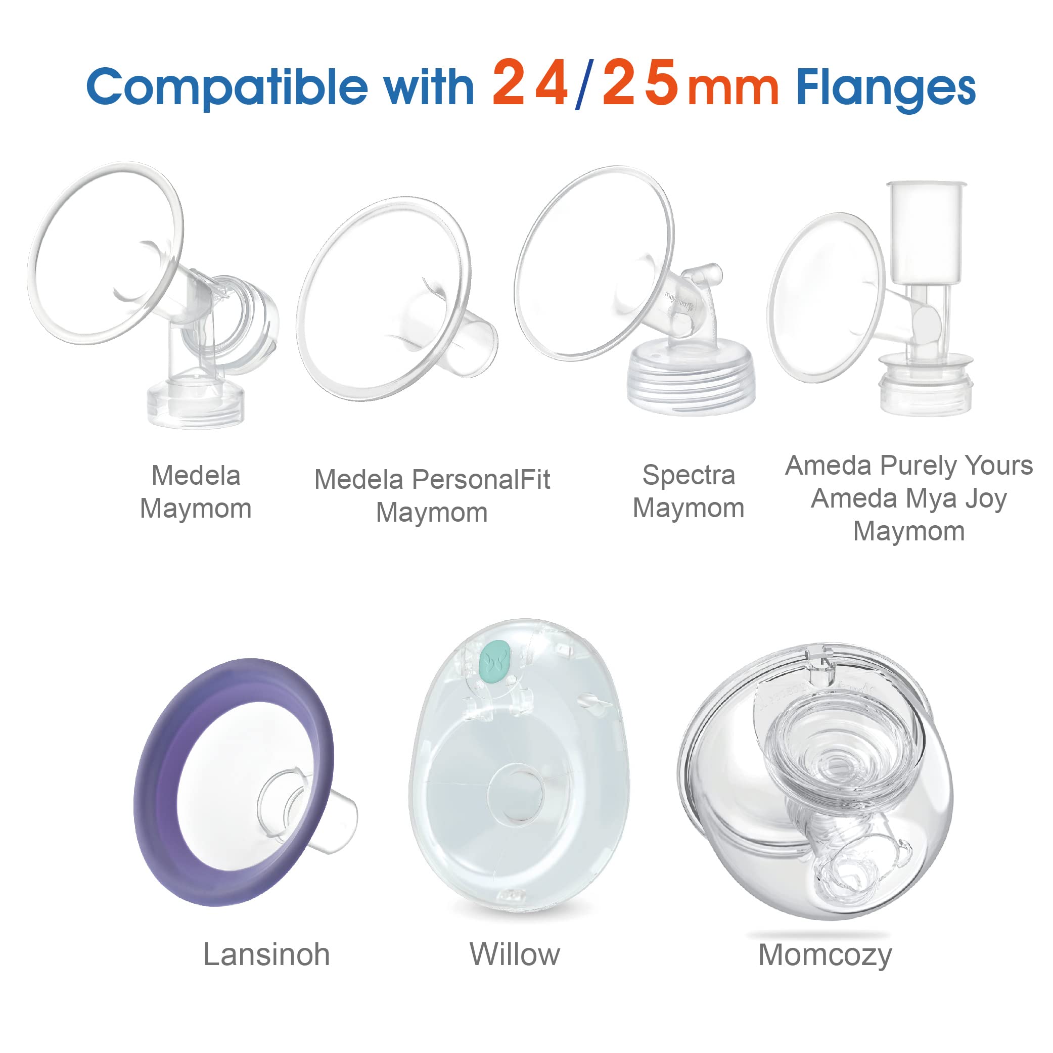 Maymom Flange Inserts 21mm (Long) Compatible with Medela 24mm PersonalFit Shield, Spectra 24mm, Freemie 25mm Cup, Willow 24 mm Cup, Compatible with Momcozy Wearable 24mm Cup (S9, S10, S12); 2pc/pk