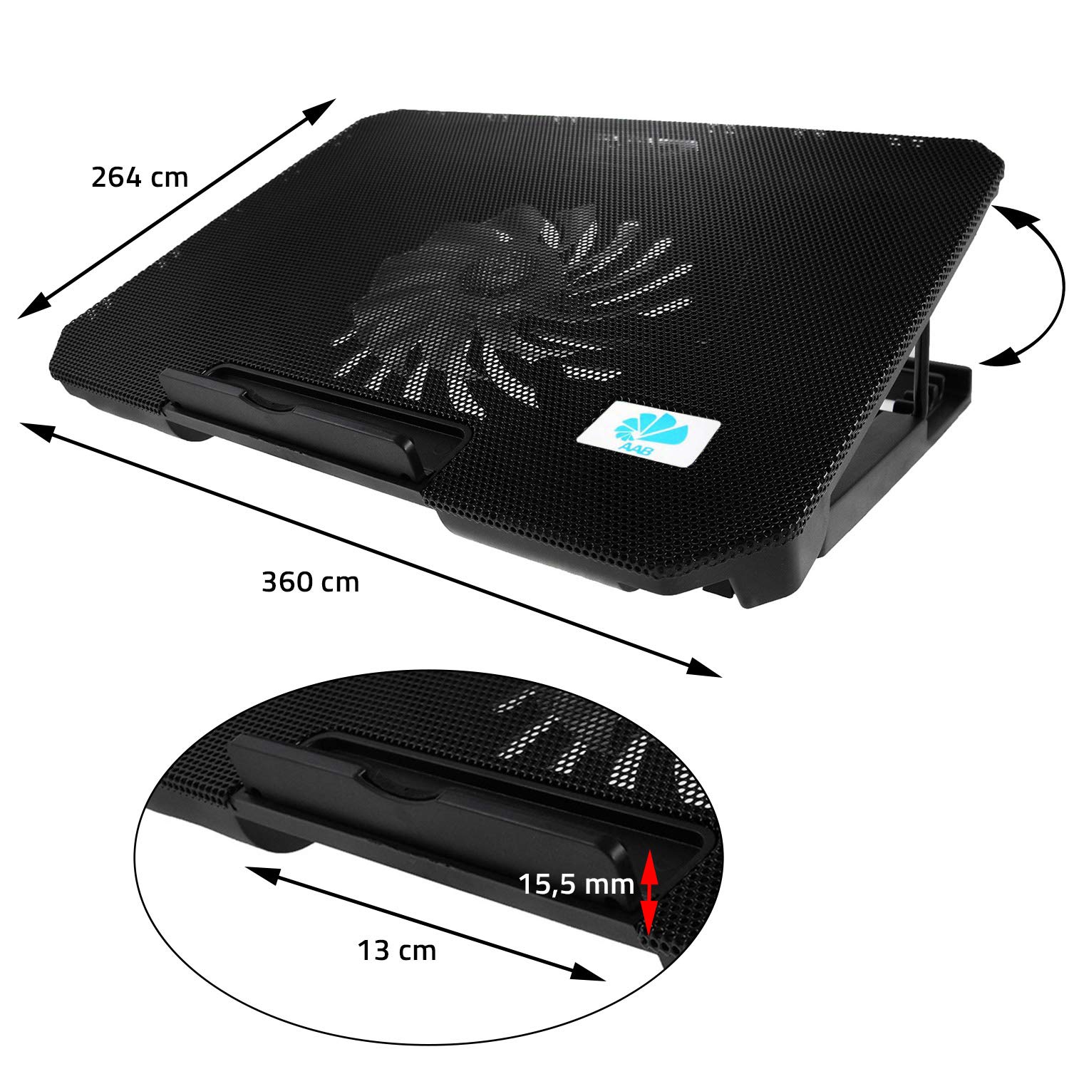 AABCOOLING NC74 - Laptop Cooling Tray with 125mm Fan, Adjustable Tilt and Blue Backlight, Laptop Fan Cooling Pad, PS4 Cooling Pad, Laptop Cooler Stand, Silent Laptop Cooler