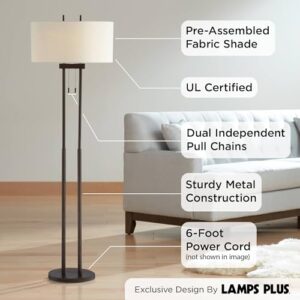 Franklin Iron Works Roscoe Modern Standing Floor Lamp 62" Tall Oil Rubbed Bronze Brown Twin Poles White Fabric Hardback Oval Shade Decor for Living Room Reading House Bedroom Office