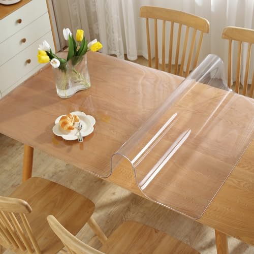 OstepDecor Clear Table Protector, 24 x 48 Inch Clear Table Cover Protector, 1.5mm Thick Plastic Table Cover Clear Table Pad Tablecloth Protector, Clear Desk Pad Mat for Writing Desk, Coffee Table