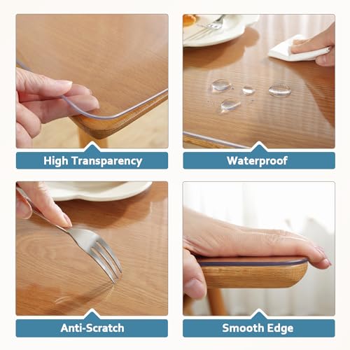 OstepDecor Clear Table Protector, 24 x 48 Inch Clear Table Cover Protector, 1.5mm Thick Plastic Table Cover Clear Table Pad Tablecloth Protector, Clear Desk Pad Mat for Writing Desk, Coffee Table