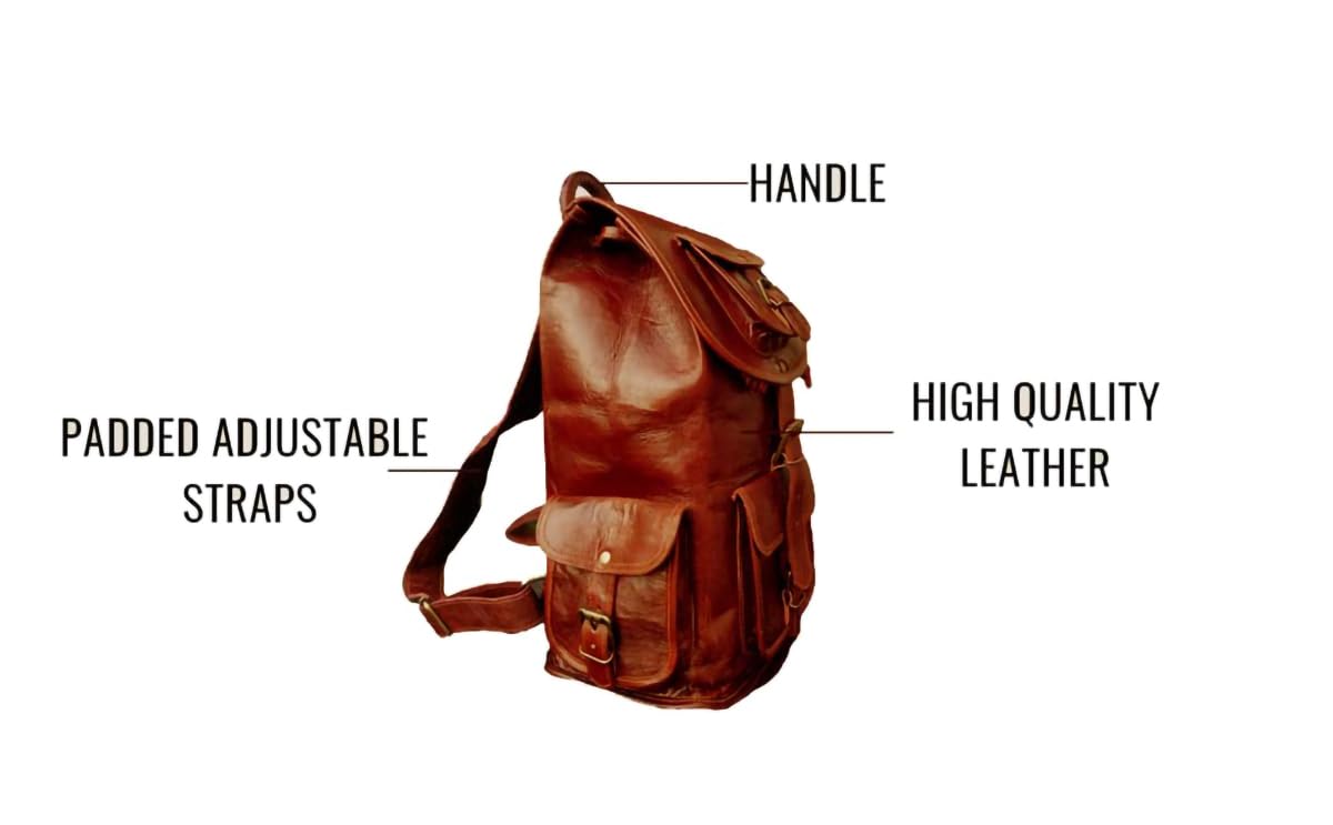jaald 18" Brown Leather Backpack Vintage Rucksack Laptop Bag Water Resistant Casual Daypack College Bookbag Comfortable Lightweight Travel Hiking/Picnic for Men