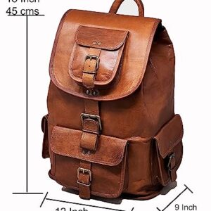 jaald 18" Brown Leather Backpack Vintage Rucksack Laptop Bag Water Resistant Casual Daypack College Bookbag Comfortable Lightweight Travel Hiking/Picnic for Men