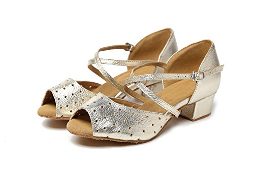 USinishion GL210A WoUSen's Cutout Gold Leather Latin Professional Dance Shoes Wedding Evening Sandals 10 US