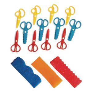 colorations plastic fun dough scissors for texture, set of 12, 3 designs, easy clean, safe, arts & crafts, sculpting, clay, for kids, durable dscissor