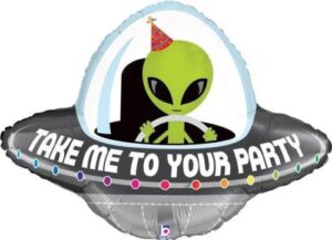betallic alien spaceship take me to your party 29 inch supershape foil balloon
