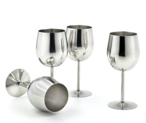 stainlesslux 77374 4-piece brilliant stainless steel wine glass set/wine tasting goblet set (new version with 1/4" taller)- quality drinkware for your enjoyment