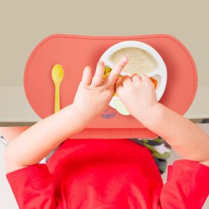 Silicone Children's Place Mat - Baby Mumbo | Food-Grade Quality with Unique Raised Edges for Spill Prevention | Lightweight, Portable, and Spill-Proof Tray (Gracious Gray)