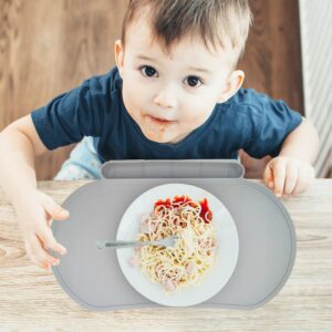 Silicone Children's Place Mat - Baby Mumbo | Food-Grade Quality with Unique Raised Edges for Spill Prevention | Lightweight, Portable, and Spill-Proof Tray (Gracious Gray)