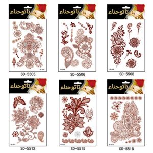 ahier henna tattoo, 6 sheets henna stickers, waterproof red henna tattoo stickers for women