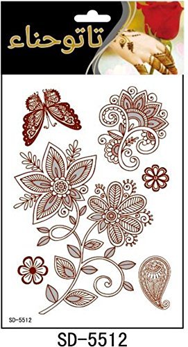 AHIER Henna Tattoo, 6 Sheets Henna Stickers, Waterproof Red Henna Tattoo Stickers for Women