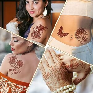 AHIER Henna Tattoo, 6 Sheets Henna Stickers, Waterproof Red Henna Tattoo Stickers for Women