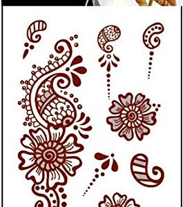 AHIER Henna Tattoo, 6 Sheets Henna Stickers, Waterproof Red Henna Tattoo Stickers for Women