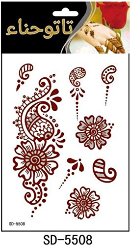 AHIER Henna Tattoo, 6 Sheets Henna Stickers, Waterproof Red Henna Tattoo Stickers for Women