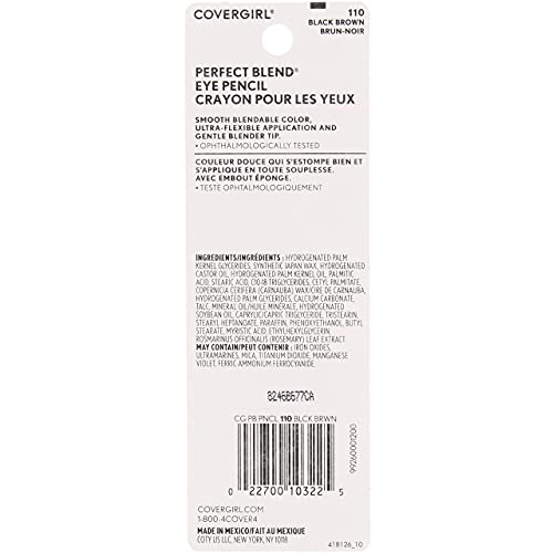 CoverGirl Perfect Blend Eye Pencil, Black Brown [110] 0.03 oz (Pack of 4)