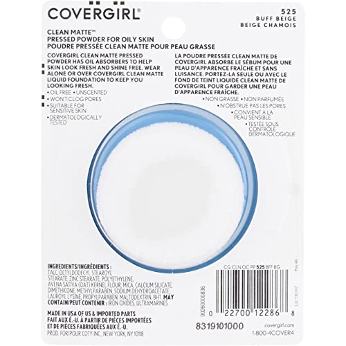CoverGirl Oil Control Compact Pressed Powder, Buff Beige [525], 0.35 oz (Pack of 3)