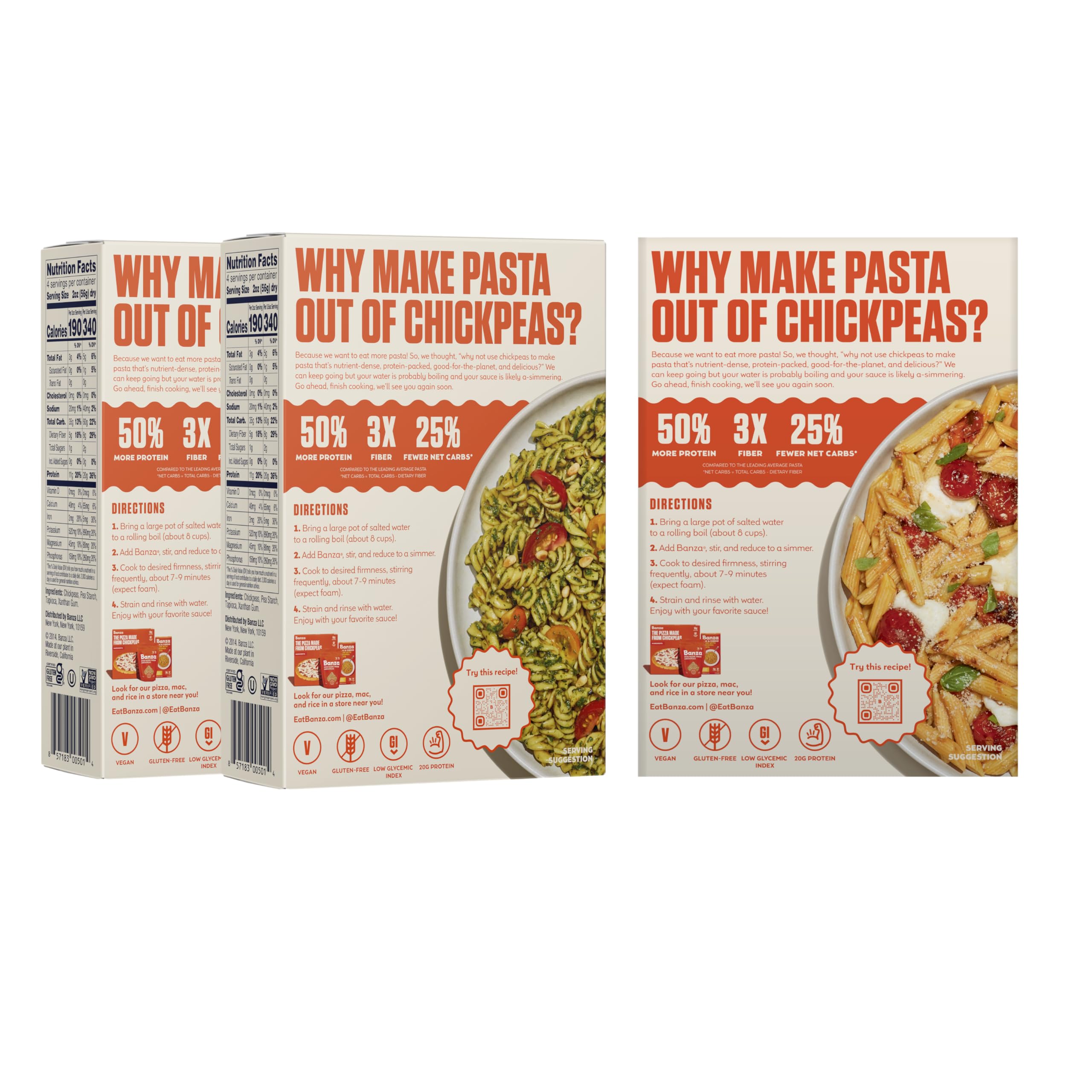 Banza Chickpea Pasta, Variety Pack (2 Penne Pasta/2 Rotini Pasta/2 Pasta Shells) - Gluten Free Healthy Pasta Noodles, High Protein Pasta, Lower Carb and Non-GMO Pasta Noodle - 8 oz (Pack of 6)