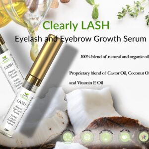 Clearly LASH, Natural Eyelash Growth Serum for Longer, Fuller Enhanced Lashes and Brows with Castor Oil + Vitamin E | Irritation Free and Paraben Free