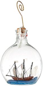 hampton nautical santa maria model ship in a glass bottle christmas ornament, 4"
