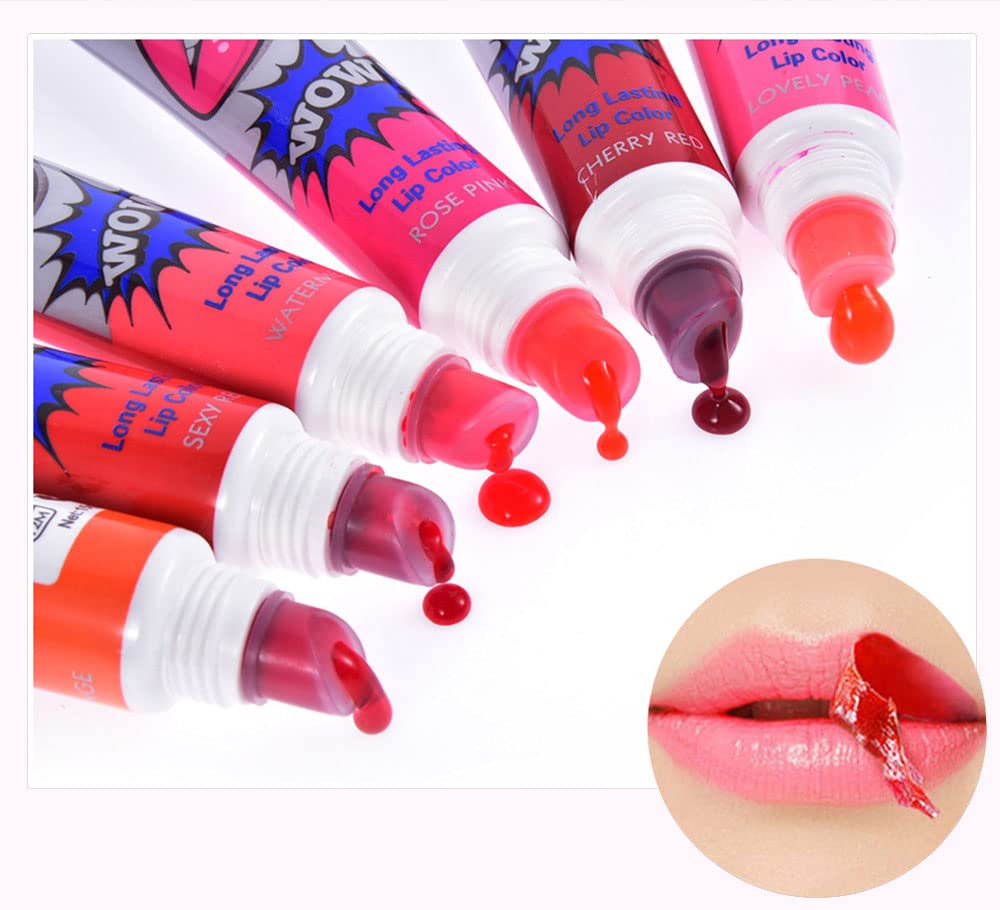 6-PACK Peel-Off Colored Lip Stain Gloss + Applicator Stick | Variety of SIX Luscious, Sexy Colors | Apply, Let Dry, Peel Away, and Look Beautiful!