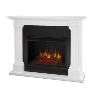 real flame callaway grand electric fireplace, free-standing with mantel & real wood finish