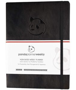 panda planner undated weekly planner - 12 month organization - productivity & happiness - journal - daily gratitude - bonus monthly agenda - black - softcover