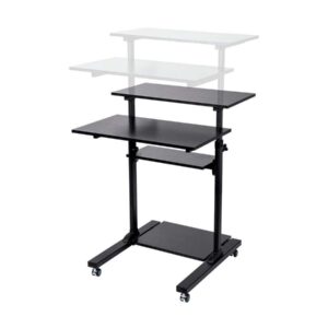 Monoprice Height Adjustable PC Workstation Cart - for Seated or Standing Position, with 28 Inch Table Top,Two Additional Accessory Shelves, Ideal for Work and Home, Black, Keyboard+ Monitor