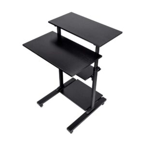 Monoprice Height Adjustable PC Workstation Cart - for Seated or Standing Position, with 28 Inch Table Top,Two Additional Accessory Shelves, Ideal for Work and Home, Black, Keyboard+ Monitor