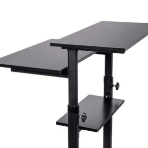 Monoprice Height Adjustable PC Workstation Cart - for Seated or Standing Position, with 28 Inch Table Top,Two Additional Accessory Shelves, Ideal for Work and Home, Black, Keyboard+ Monitor