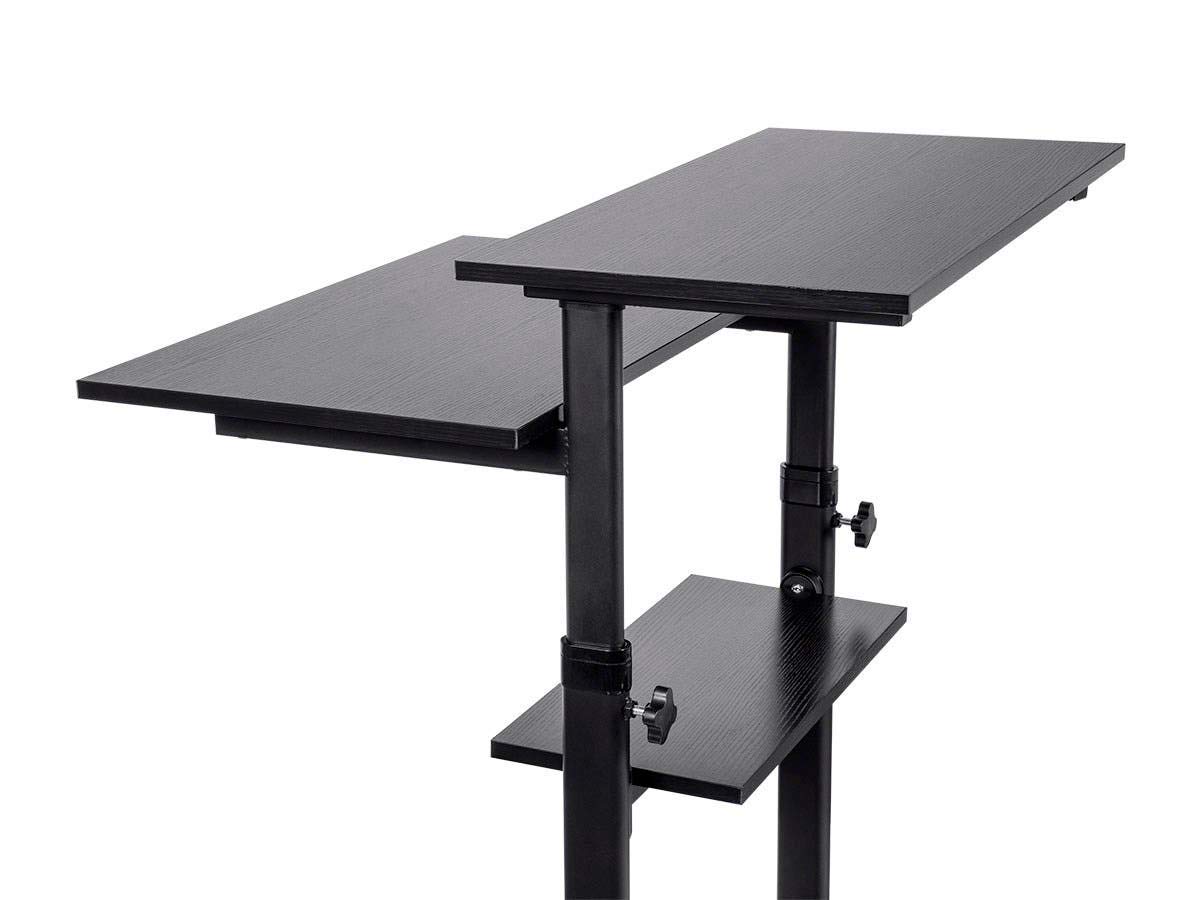 Monoprice Height Adjustable PC Workstation Cart - for Seated or Standing Position, with 28 Inch Table Top,Two Additional Accessory Shelves, Ideal for Work and Home, Black, Keyboard+ Monitor