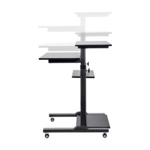 Monoprice Height Adjustable PC Workstation Cart - for Seated or Standing Position, with 28 Inch Table Top,Two Additional Accessory Shelves, Ideal for Work and Home, Black, Keyboard+ Monitor