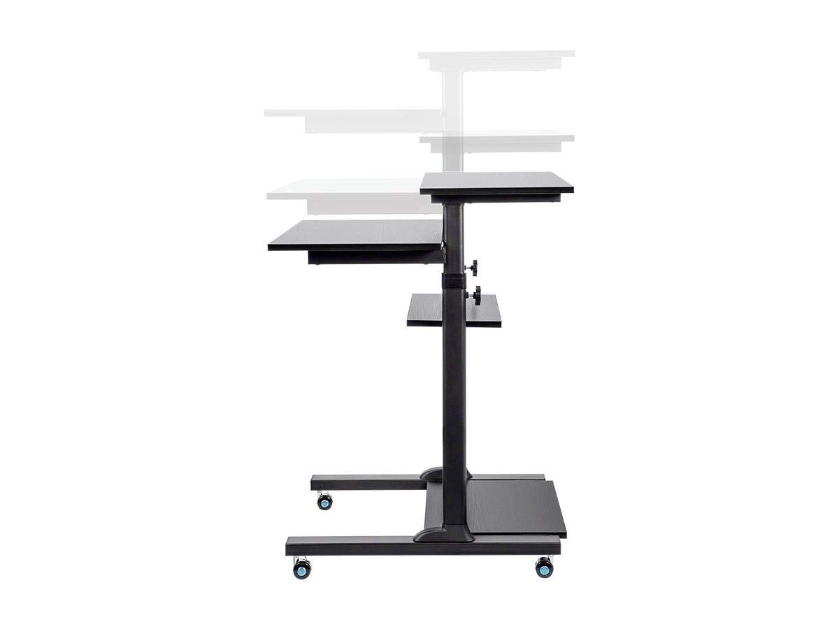 Monoprice Height Adjustable PC Workstation Cart - for Seated or Standing Position, with 28 Inch Table Top,Two Additional Accessory Shelves, Ideal for Work and Home, Black, Keyboard+ Monitor