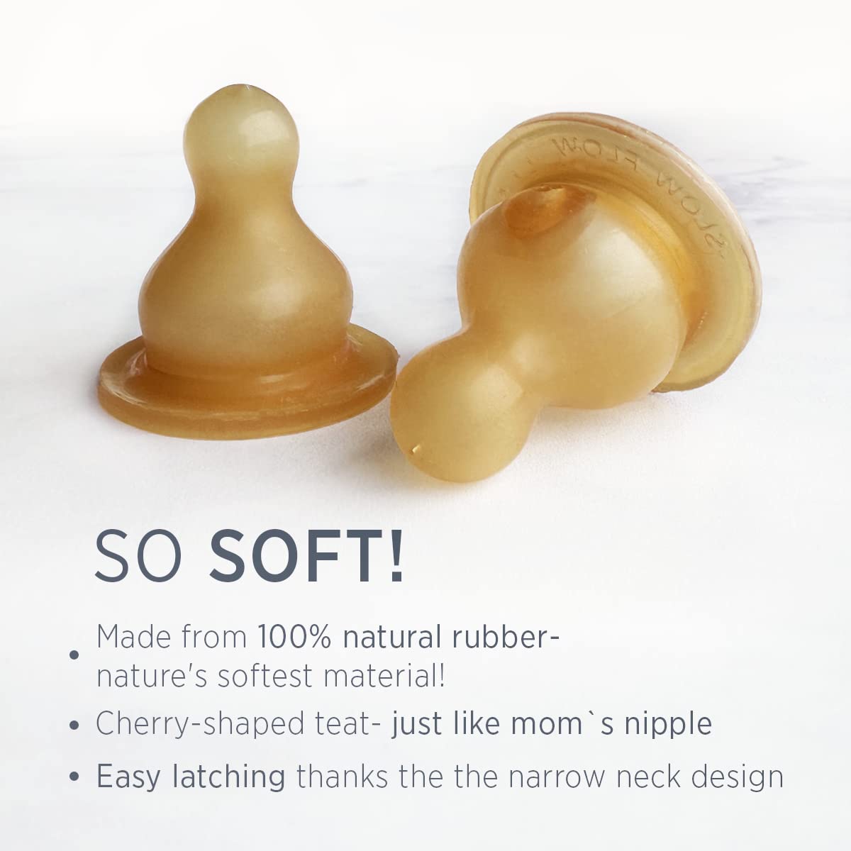 HEVEA Standard Neck Baby Glass Bottle Nipples Medium Flow: Glass Baby Bottle Nipples - Two-Pack - 100% Natural Rubber 3-24 Months