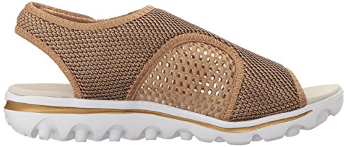 Propét Womens TravelActiv Sandal, Gold/Black, 8.5 Wide US