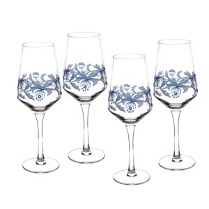 portmeirion spode blue italian wine glass set | set of 4 | 16 ounces | stemmed glassware | glasses for water, cocktails, and other beverages | handwash only