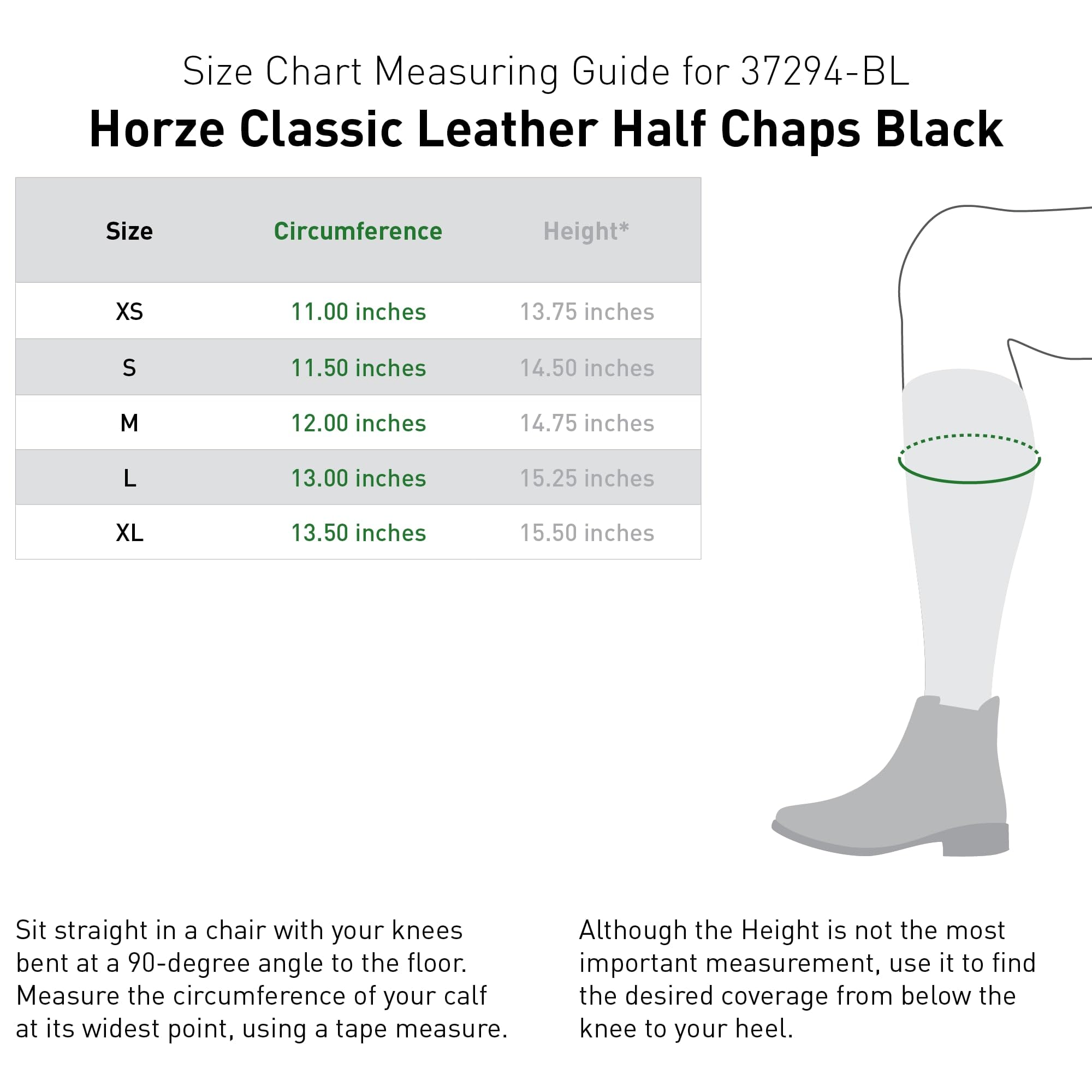 HORZE Classic Synthetic Leather Half Chaps for Equestrian English Riding Adult Women, Men - Black - M