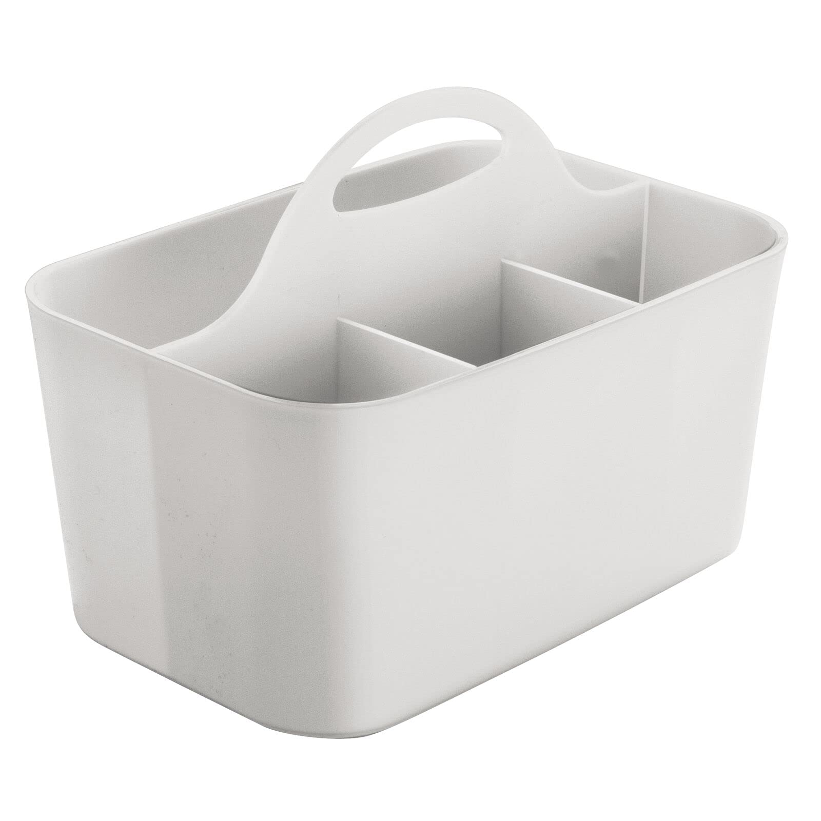 mDesign Plastic Cutlery Storage Organizer Caddy Bin Tote with Handle - Kitchen Cabinet Divided Pantry Basket for Forks, Knives, Spoons, Napkins, Indoor/Outdoor Use, Lumiere Collection, Light Gray