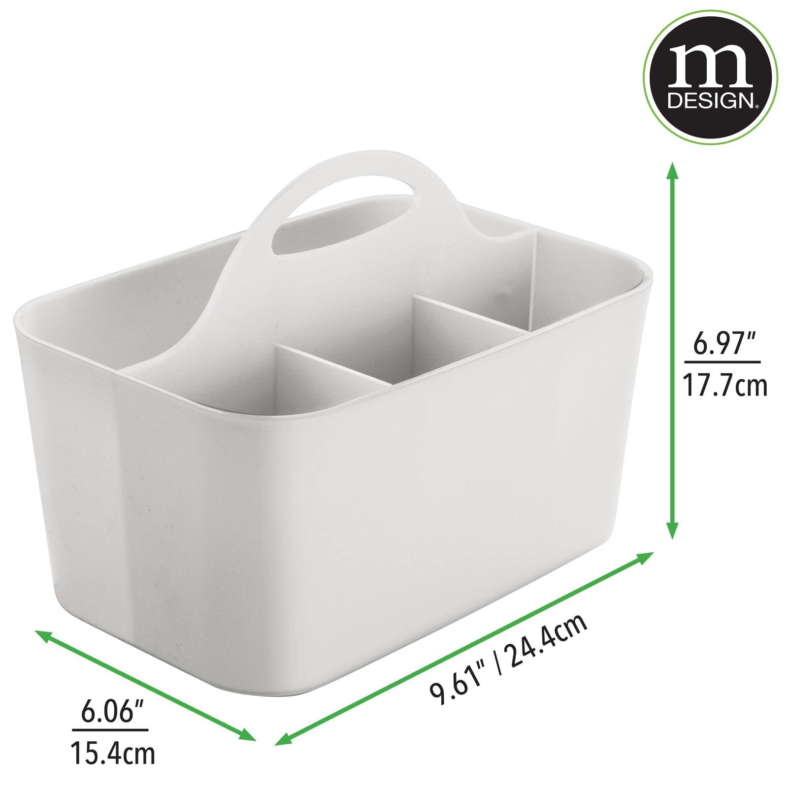 mDesign Plastic Cutlery Storage Organizer Caddy Bin Tote with Handle - Kitchen Cabinet Divided Pantry Basket for Forks, Knives, Spoons, Napkins, Indoor/Outdoor Use, Lumiere Collection, Light Gray