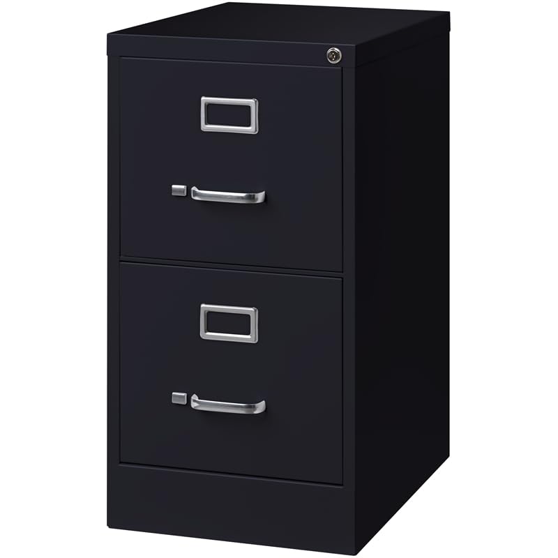 Pemberly Row 22" Deep 2-Drawer Classic Design Metal Letter Width Vertical File Cabinet, with Lock, Steel Ball-Bearings, Commercial Grade, for Business/Educational/Personal Office, in Black