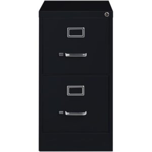 Pemberly Row 22" Deep 2-Drawer Classic Design Metal Letter Width Vertical File Cabinet, with Lock, Steel Ball-Bearings, Commercial Grade, for Business/Educational/Personal Office, in Black