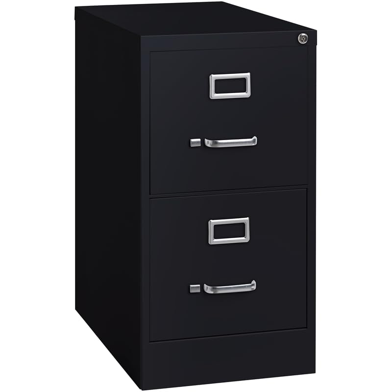 Pemberly Row 22" Deep 2-Drawer Classic Design Metal Letter Width Vertical File Cabinet, with Lock, Steel Ball-Bearings, Commercial Grade, for Business/Educational/Personal Office, in Black