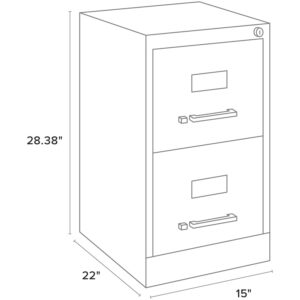 Pemberly Row 22" Deep 2-Drawer Classic Design Metal Letter Width Vertical File Cabinet, with Lock, Steel Ball-Bearings, Commercial Grade, for Business/Educational/Personal Office, in Black