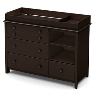 pemberly row large changing table for baby bedroom, 4 drawers and open shelves, espresso brown