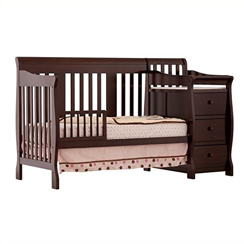 Pemberly Row 4-in-1 Convertible Crib and Changing Table Combo in Espresso, Three Level Adjustable Mattress Height, Easily Converts to Toddler Bed or Day Bed