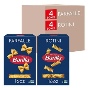 barilla pasta variety pack, farfalle & rotini, 16 oz boxes (8 pack) - 8 servings/box, made in italy with durum wheat