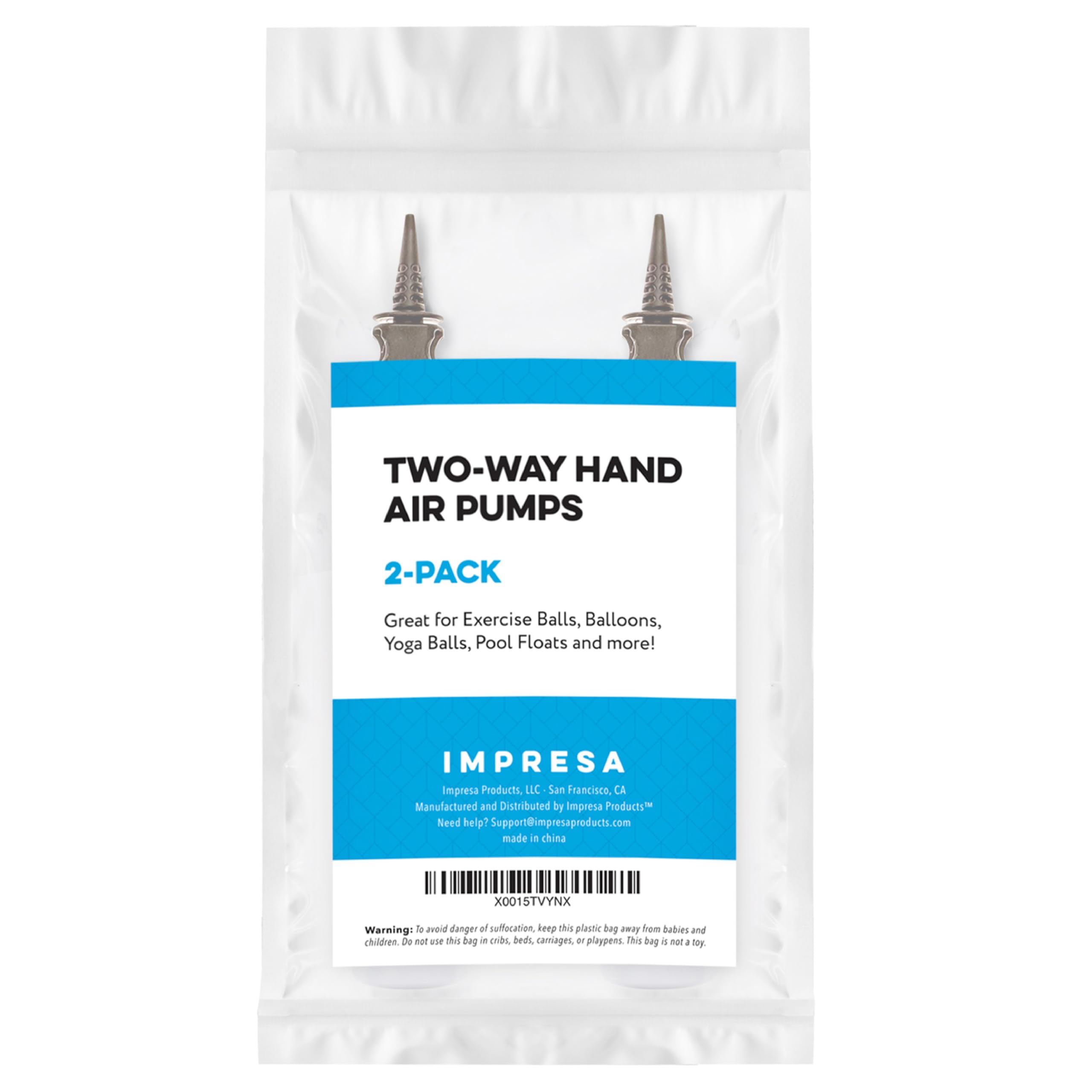 Impresa Two-Way Small Hand Pump for Inflatables - 2 Pack - Great for Inflating Balloons, Yoga Balls, Pool Floats, Toys, and More - The Perfect Summer Party Supply - Inflate 2X as Fast