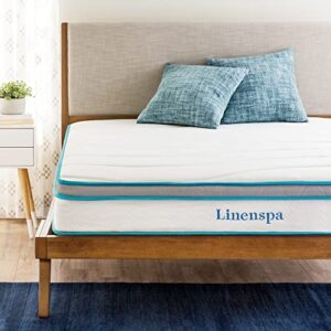linenspa 8 inch memory foam and spring hybrid mattress - medium firm feel - bed in a box - quality comfort and adaptive support - breathable - cooling - guest and kids bedroom - twin xl size